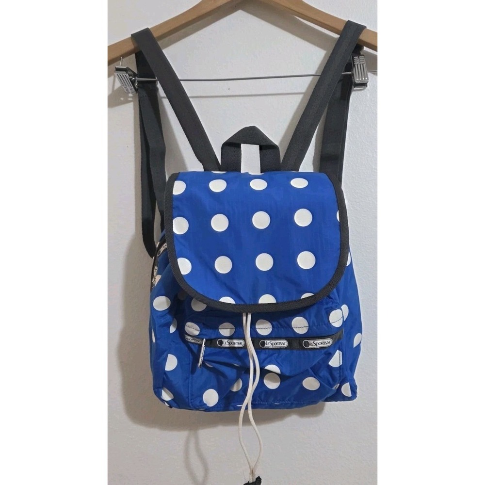 Lesportsac Blue White Polka Dot Backpack Drawstring‎ Buckles Bag
